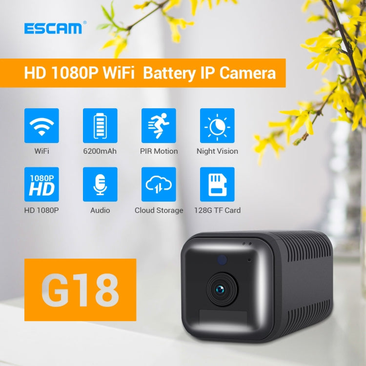 ESCAM G18 1080P Full HD Rechargeable Battery WiFi IP Camera, Support Night Vision / PIR Motion Detection / TF Card / Two Way Audio, G18 ESCAM G18 1080P Full HD Rechargeable Battery WiFi IP Camera, Support Night Vision / PIR Motion Detection / TF Card / Two Way Audio, G18